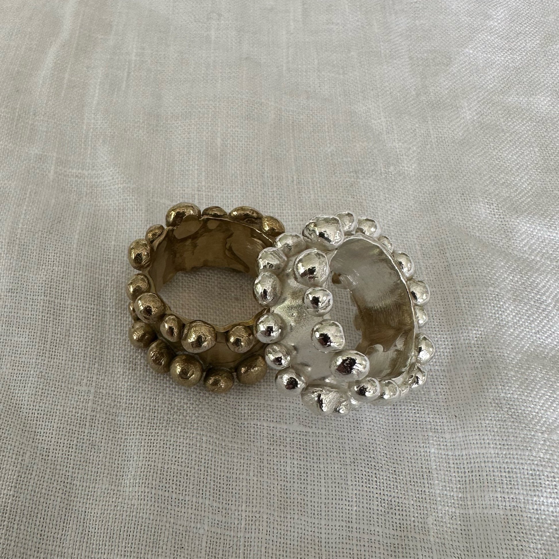 Kelp Rings: hand carved in wax and cast in silver or brass, inspired by the wonderful bobbled kelp seaweed.