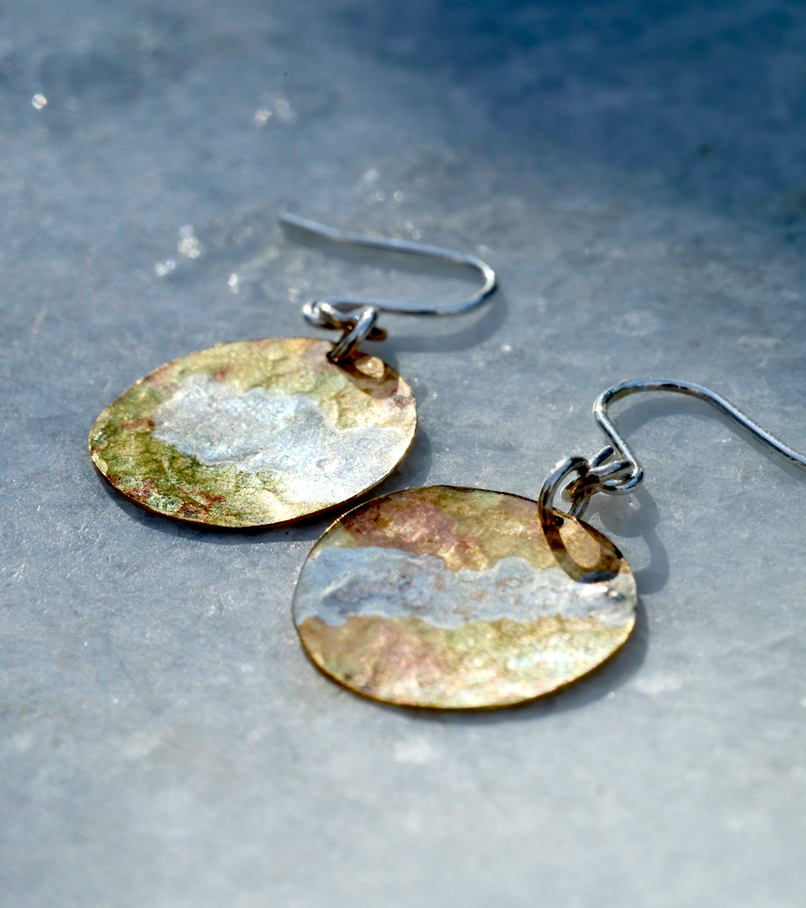 BRASS and SILVER MOON EARRINGS