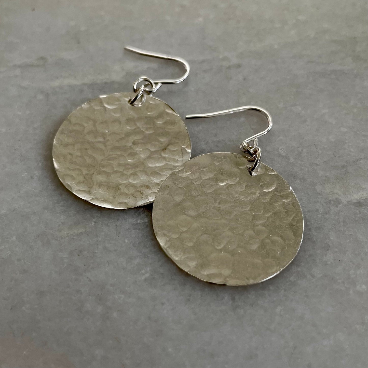 Silver Moons: Handmade recycled silver full moon disc earrings.