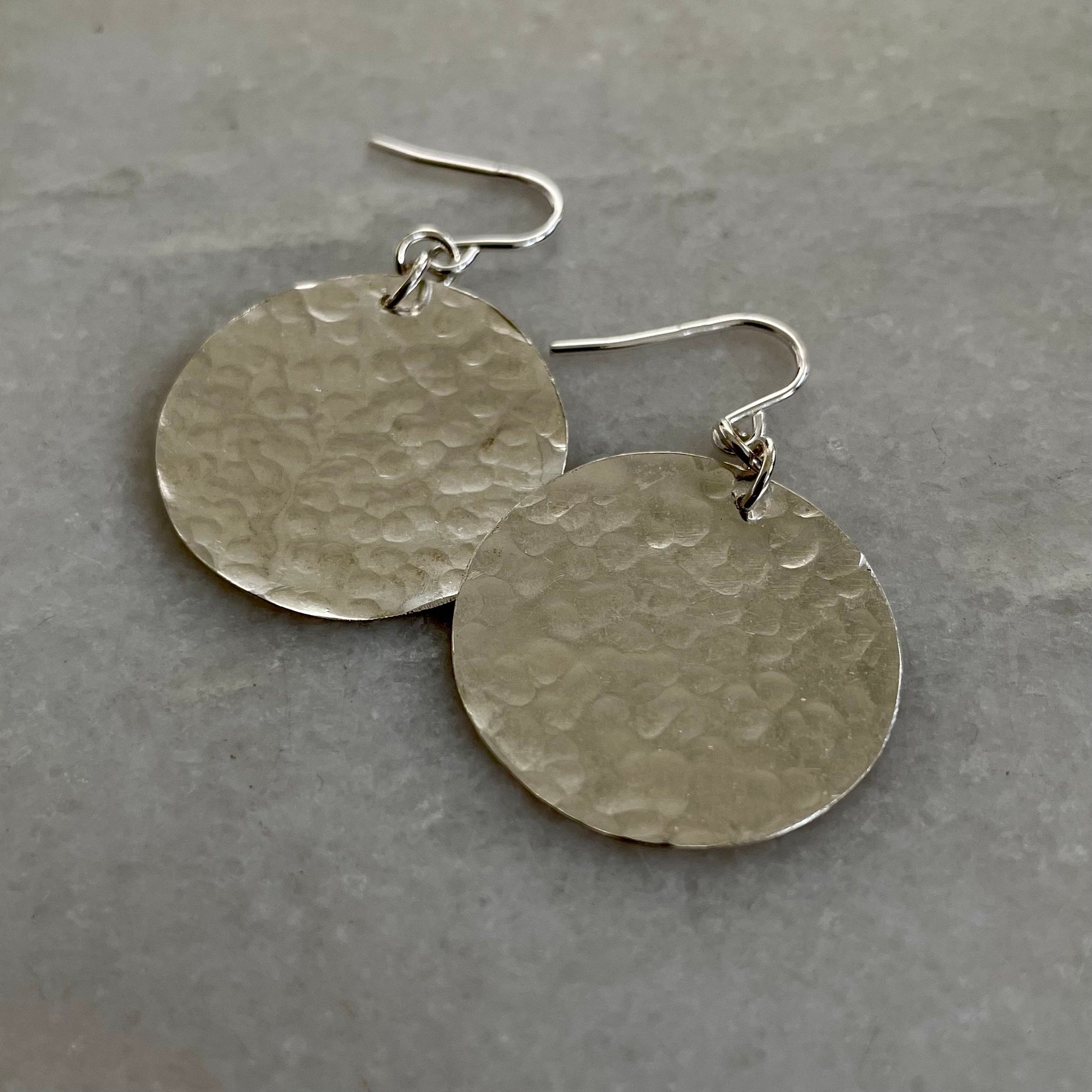 Silver Moons: Handmade recycled silver full moon disc earrings.