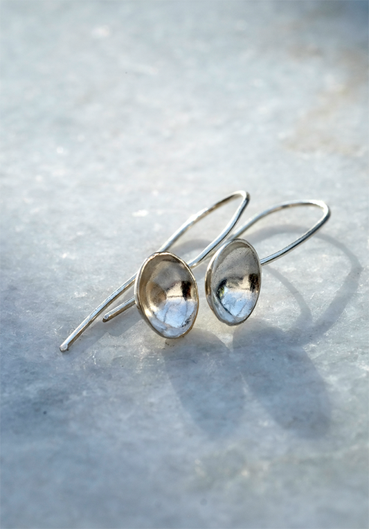 Lily Earrings: handmade recycled silver bowl shaped earrings on wires.