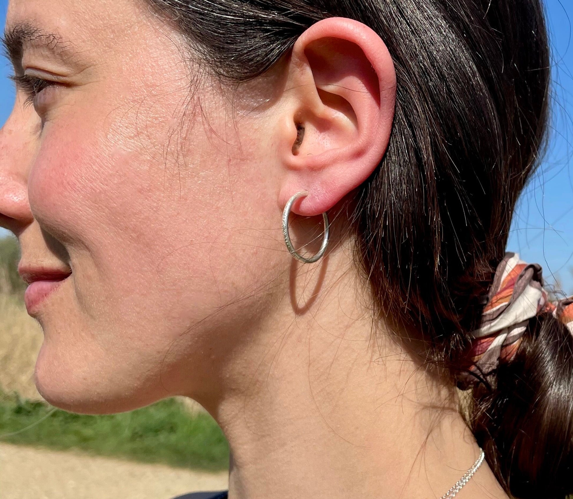Textured Hoops: handmade recycled silver hoop earrings