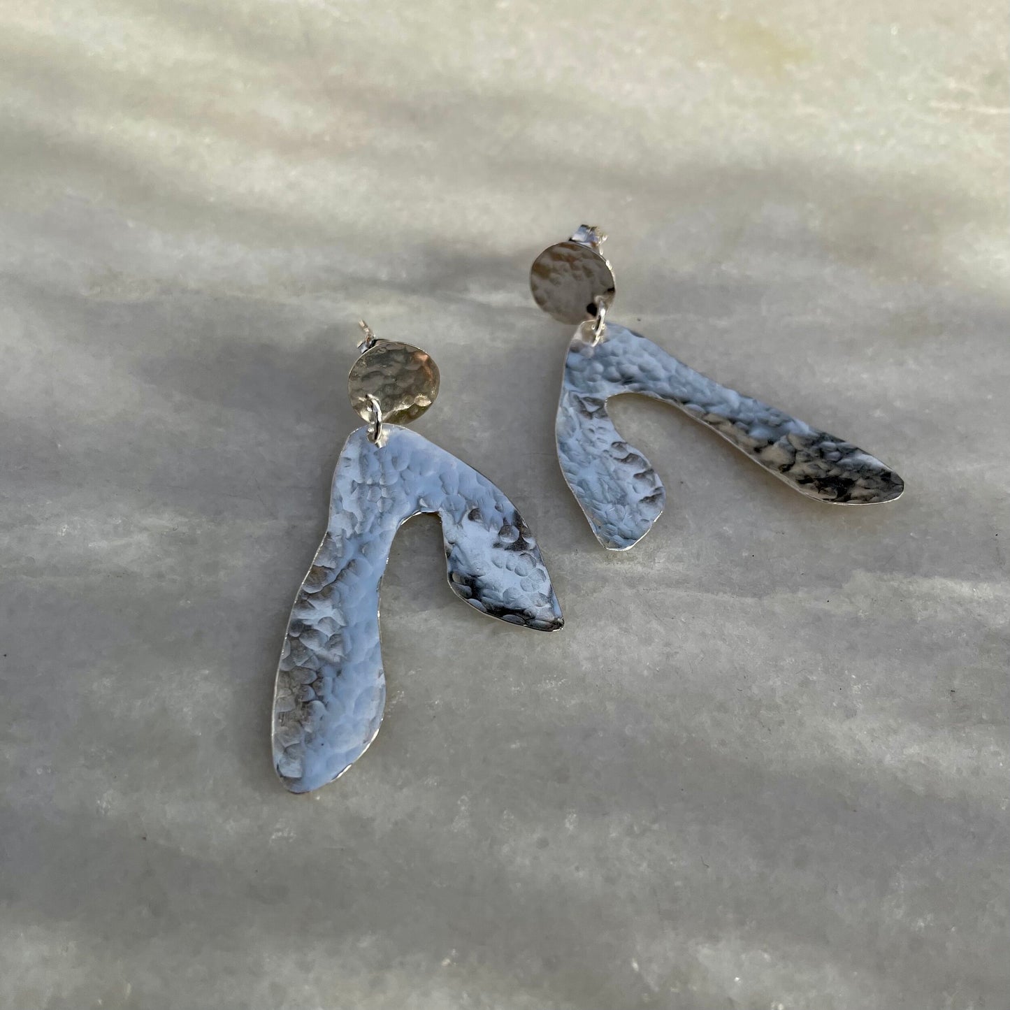 Sycamore Earrings: sycamore seed shaped earrings handmade in recycled silver