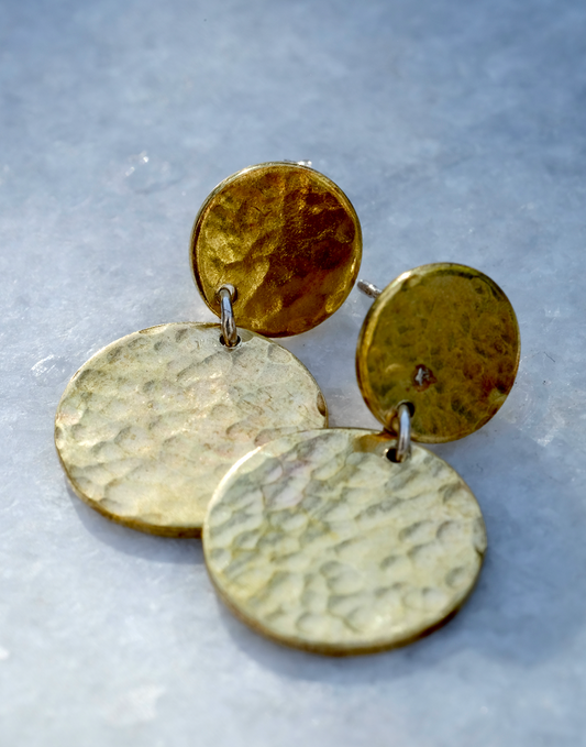 Brass Double Disc Earrings: striking but simple handmade recycled brass earrings.