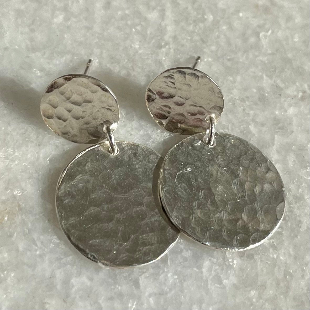 Silver Double Disc Earrings: striking but simple handmade recycled silver earrings.