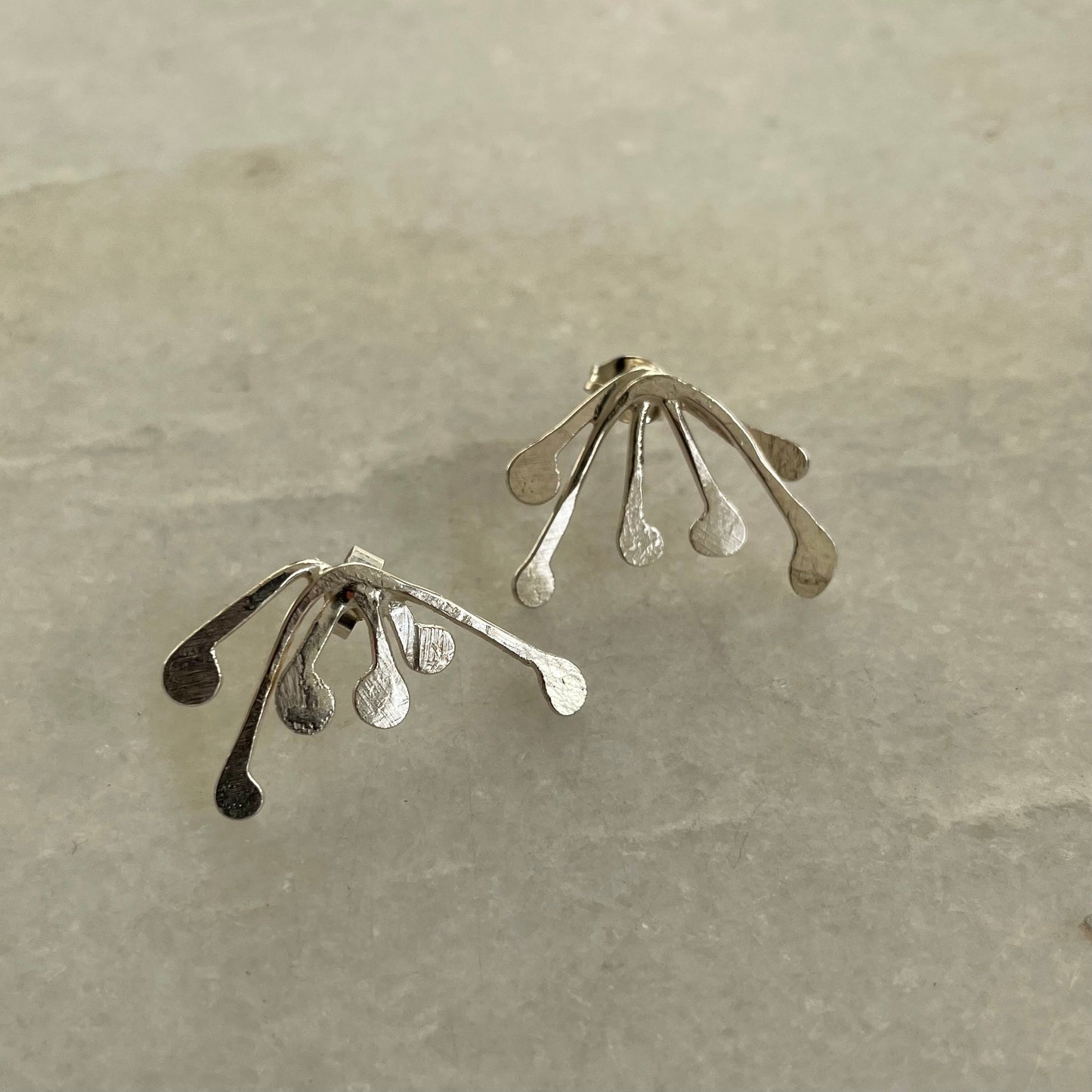 Mimosa Studs: recycled silver Mimosa inspired earrings - handmade sustainably in Suffolk.