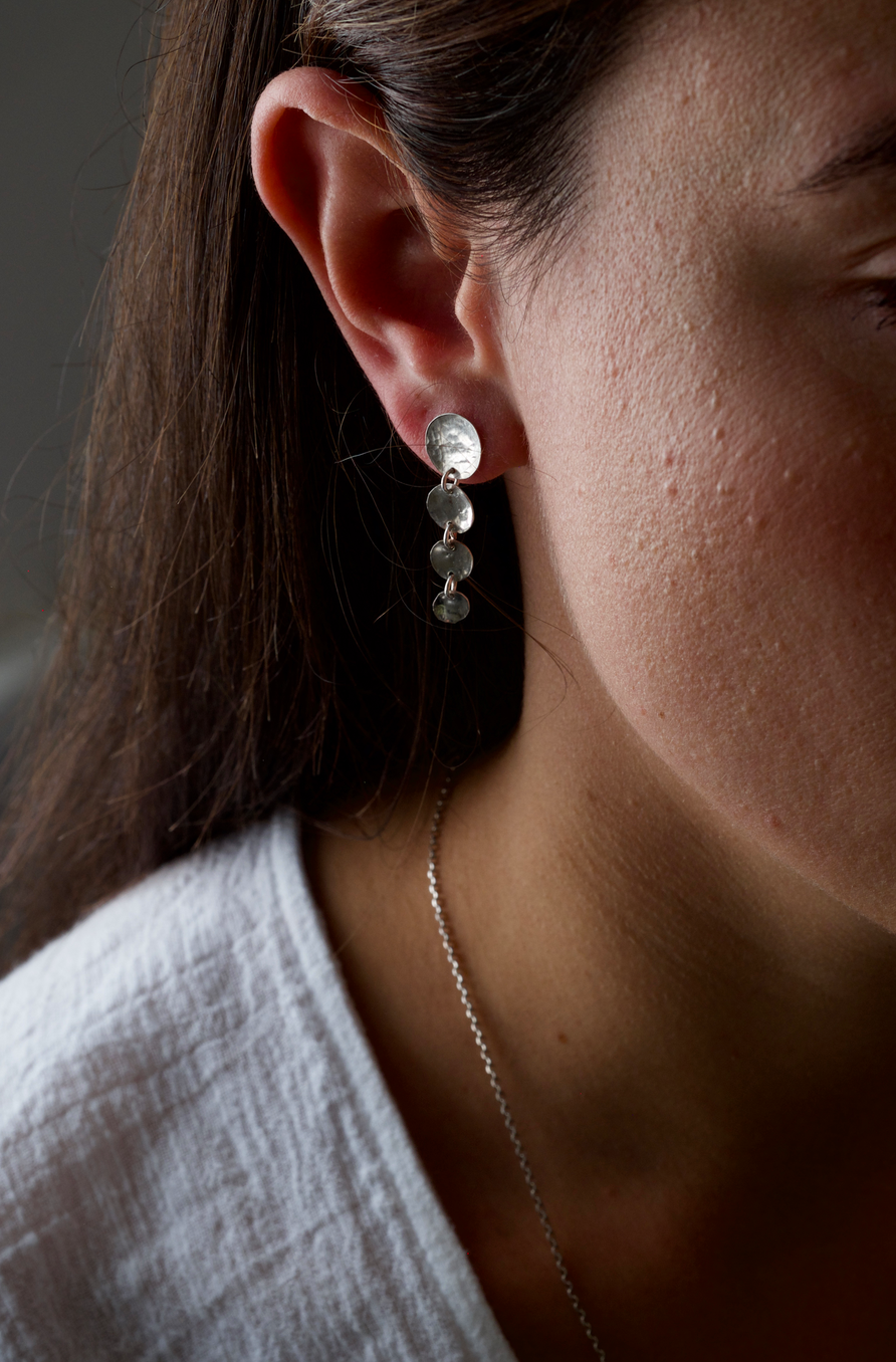Esme Earrings: handmade earrings of four little recycled silver discs graduated in size.
